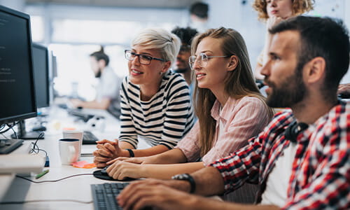 Technology course student studying